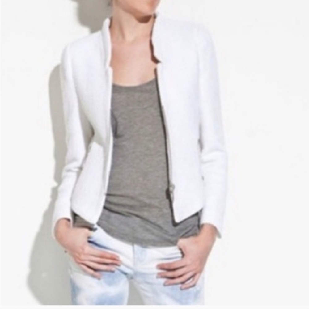 ZARA Trafaluc White Cotton Zip Blazer Jacket Suit XS Minimalist Casual Clean